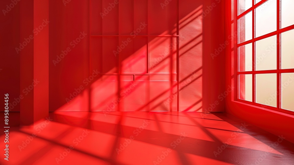 Abstract red studio background for product presentation Backdrop with shadows of window for display product Abstract red studio background for product presentation Backdrop with shadows of window for display product