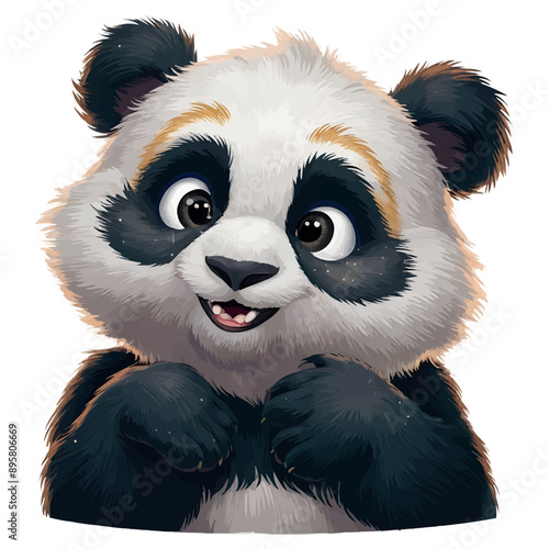 Panda Cartoon illustration, Cute 3d panda bear smiling  vector art 