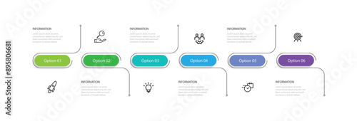 6 step process infographic template with icons suitable for business information, workflow and web graphic visualization