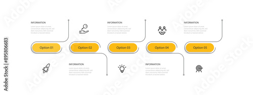 5 line process infographic template vector with icons suitable for web presentation and business information