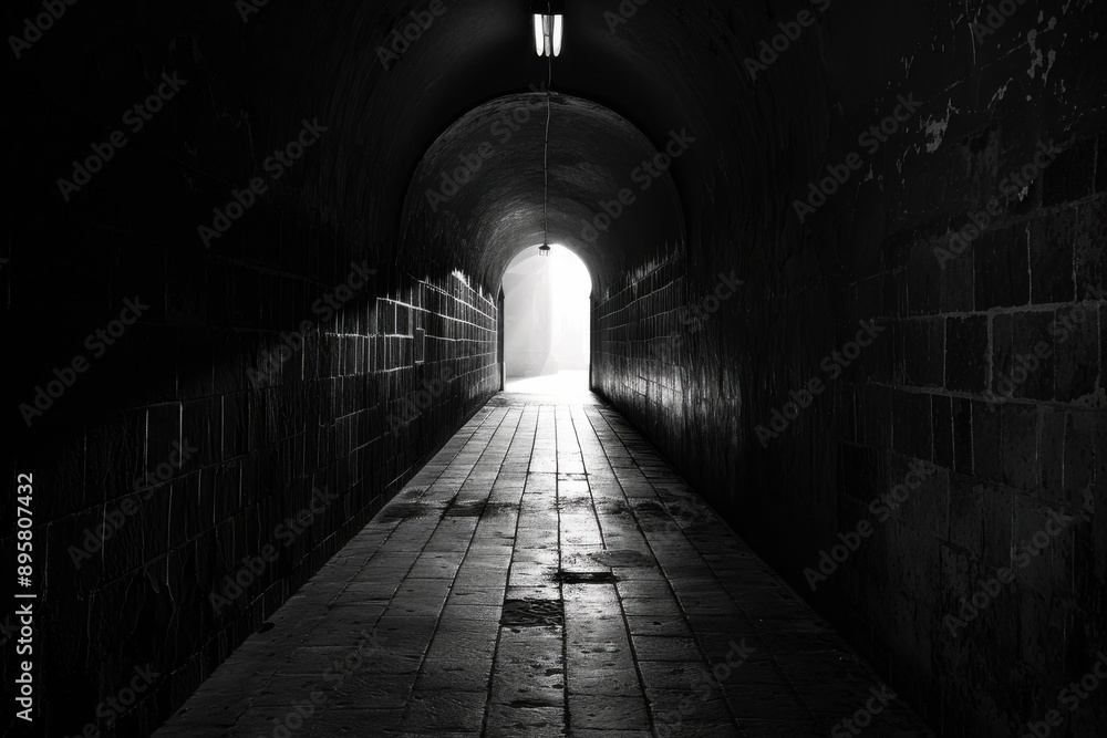 Tunnel of Contrast: Abstract Concept of Light and Darkness Beyond the Arch Door Tunnel of Contrast: Abstract Concept of Light and Darkness Beyond the Arch Door