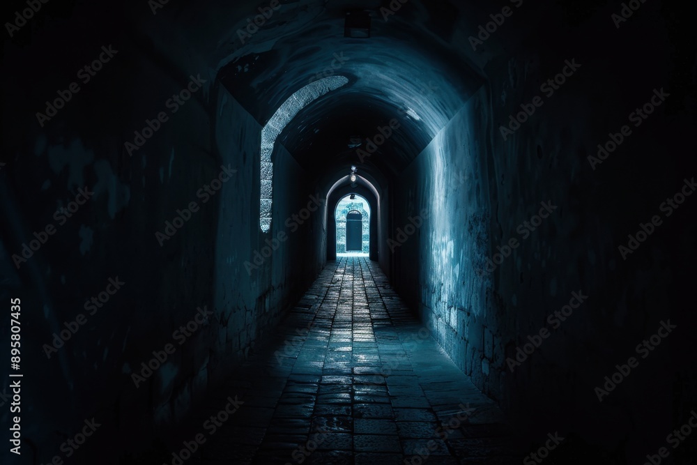 Tunnel of Darkness: Abstract Concept of a Cold Corridor Leading to the Light at the End Tunnel of Darkness: Abstract Concept of a Cold Corridor Leading to the Light at the End