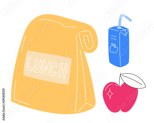 Set of Lunch Elements in flat style