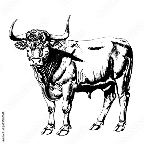 Bull vintage engraved vector illustration