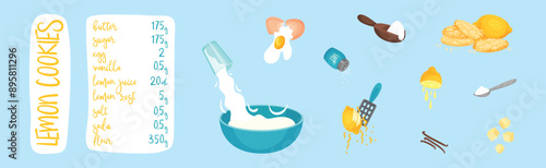 Traditional Lemon Cookie Recipe with Ingredient Vector Set