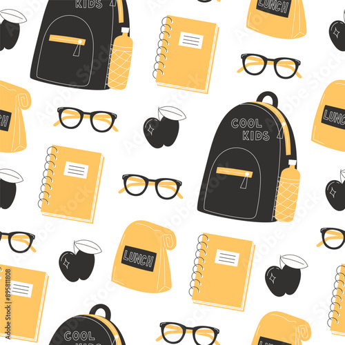 School Days Seamless Pattern with school supplies