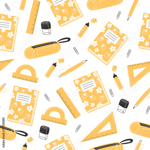 School Days Seamless Pattern with school supplies
