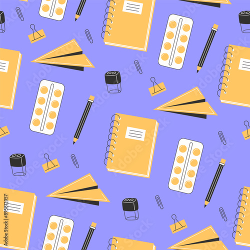 School Days Seamless Pattern with school supplies