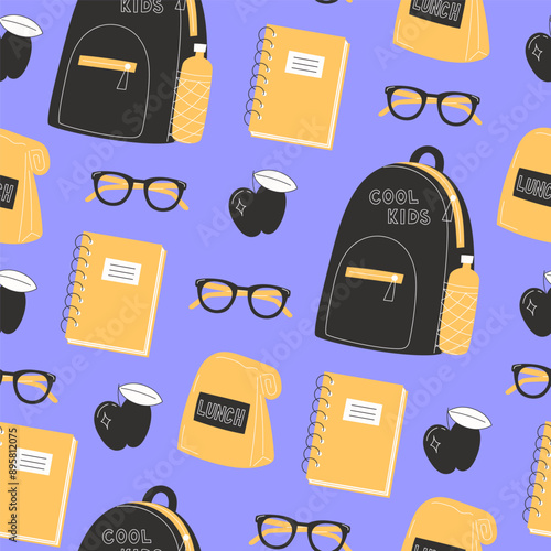 School Days Seamless Pattern with school supplies