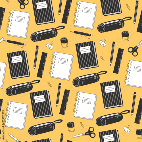 School Days Seamless Pattern with school supplies