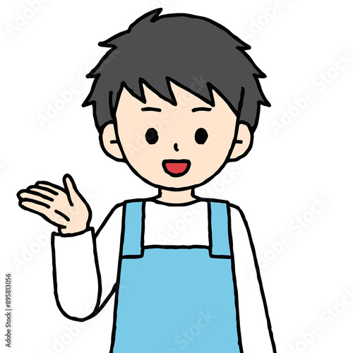 男性の保育士が案内をしている