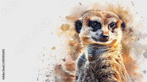 A watercolor painting of a curious meerkat looking directly at the camera