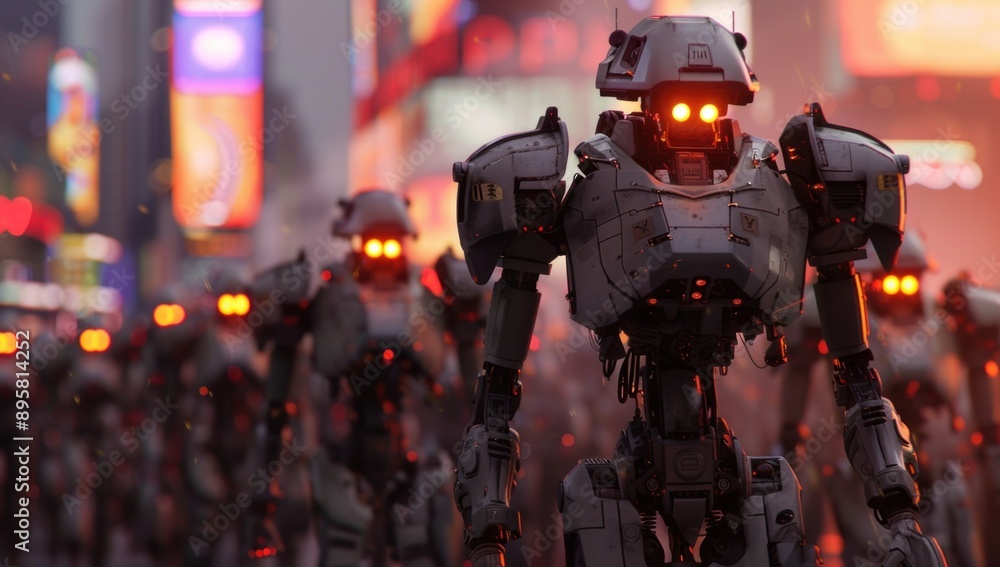 Robots Walking Through City