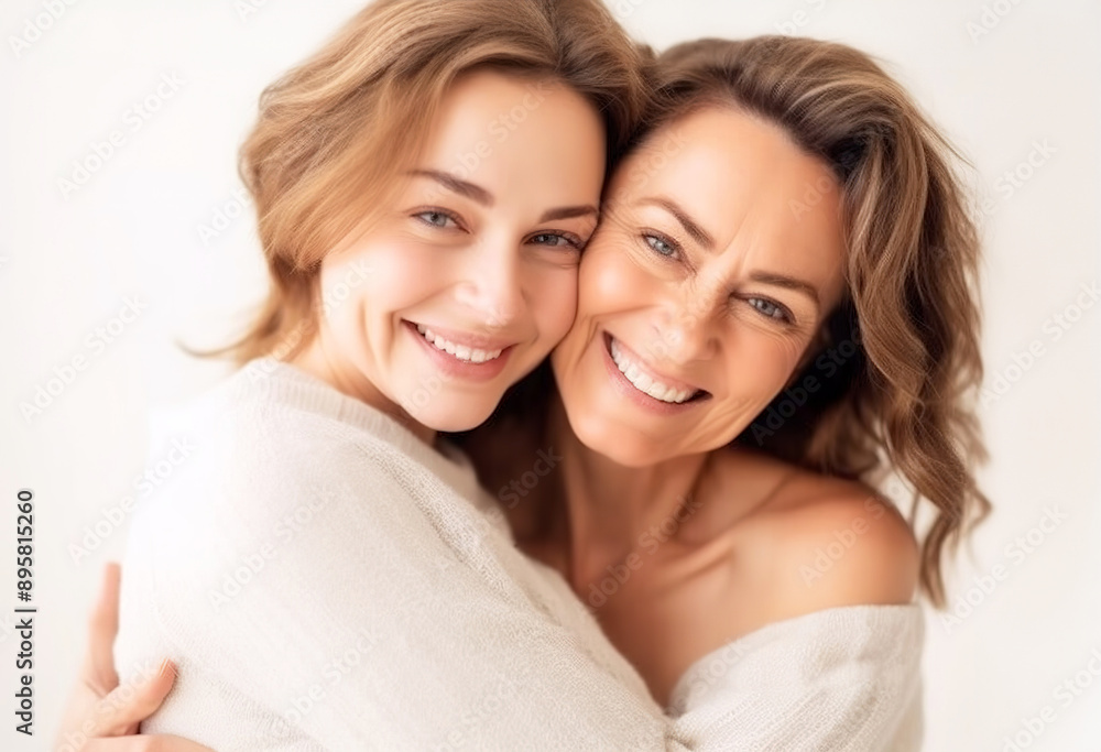 Generational Love: A mother and daughter radiate joy in a tender embrace, showcasing the beauty of family bonds and ageless connection. Generational Love: A mother and daughter radiate joy in a tender embrace, showcasing the beauty of family bonds and ageless connection.