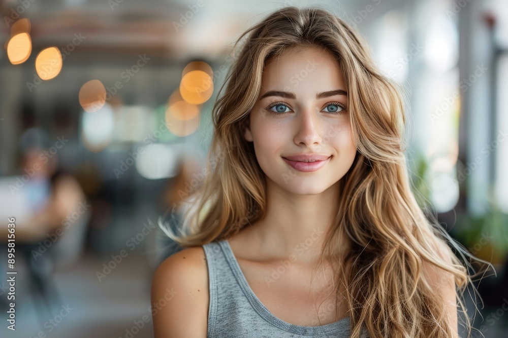 A woman smiles in a casual indoor setting, radiating natural beauty and a sense of warmth and friendliness, creating a comfortable and inviting atmosphere. A woman smiles in a casual indoor setting, radiating natural beauty and a sense of warmth and friendliness, creating a comfortable and inviting atmosphere.