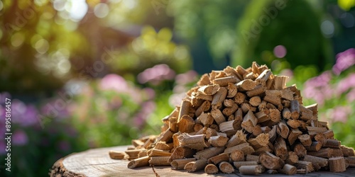 Pile of Wood Pellets on a Tree Stump