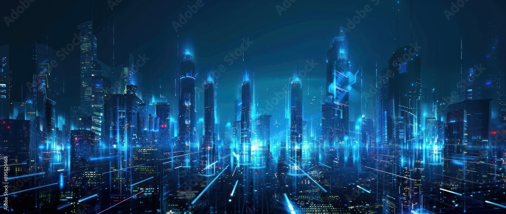 Fototapeta premium Futuristic Cityscape: A Digital Metropolis