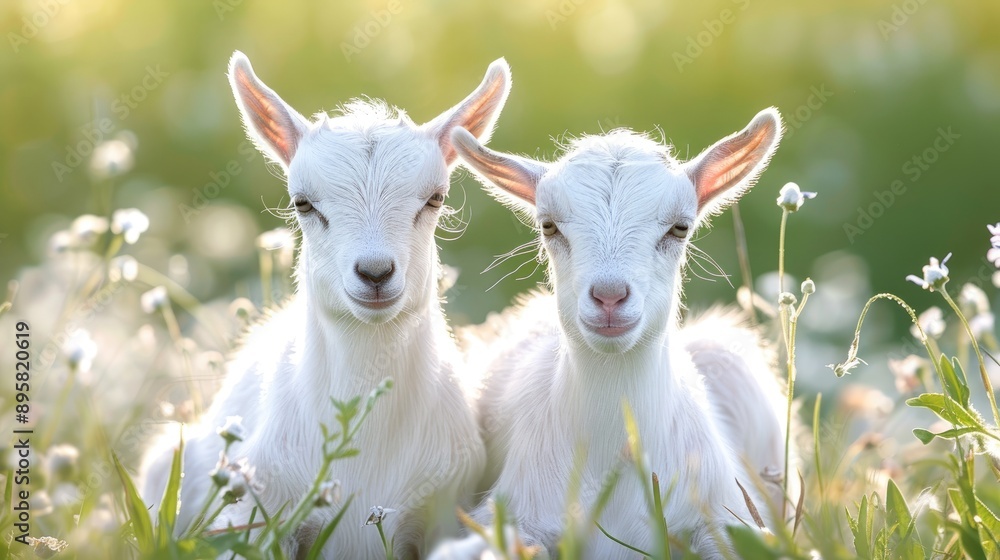 Two young goat kids enjoying summer on the farm Two young goat kids enjoying summer on the farm