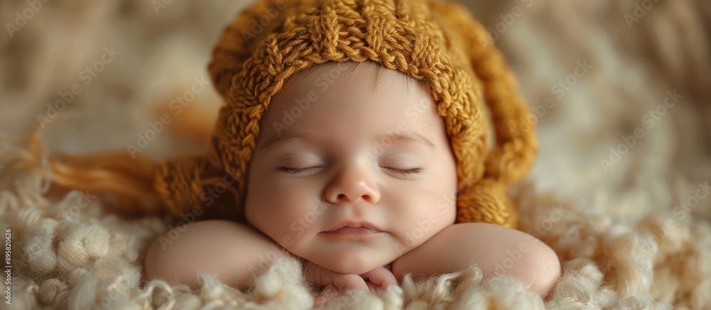 Sleeping Newborn Baby Girl in a Yellow Knit Hat Sleeping Newborn Baby Girl in a Yellow Knit Hat