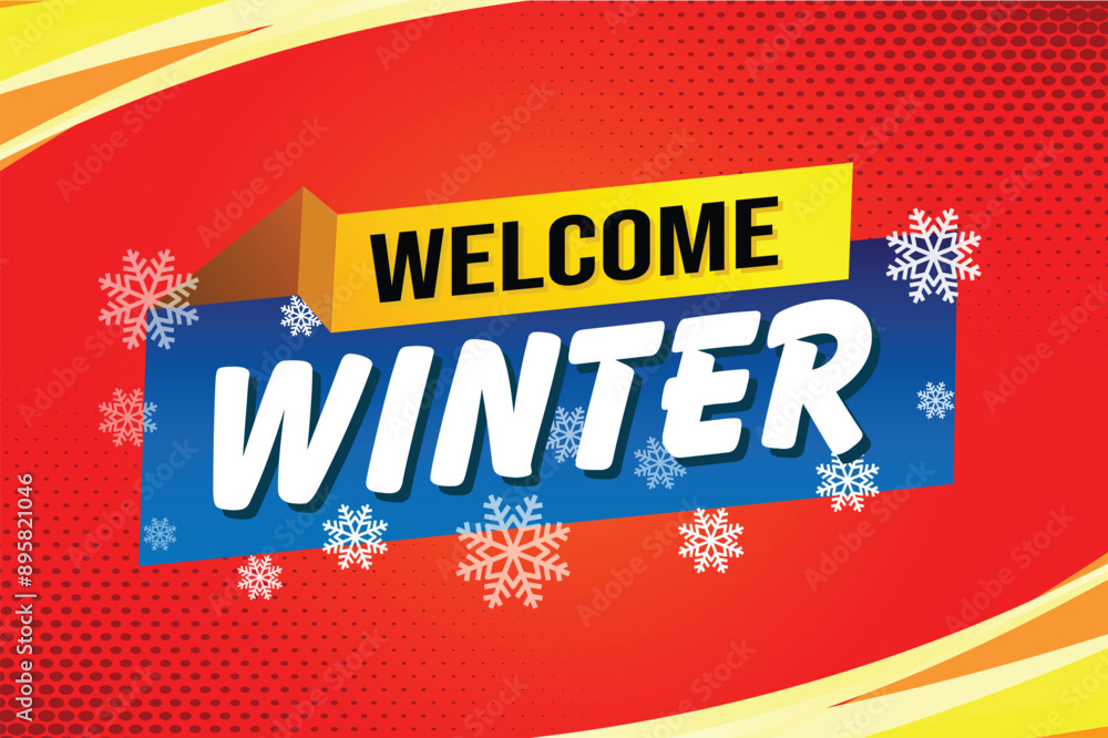 Fototapeta premium welcome winter word text concept icon logo sign symbol vector note blue style for use landing page, template, social media, web, mobile app, poster, banner, flyer, background, gift card, coupon