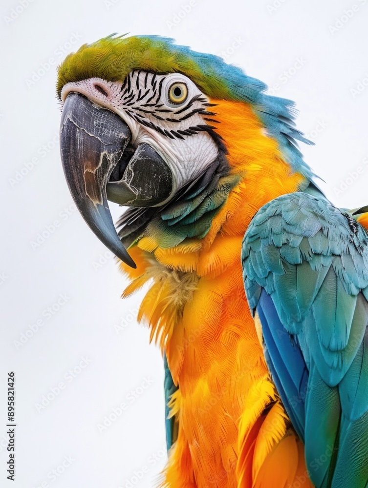 Fototapeta premium A vibrant parrot on a white background, perfect for illustration or design