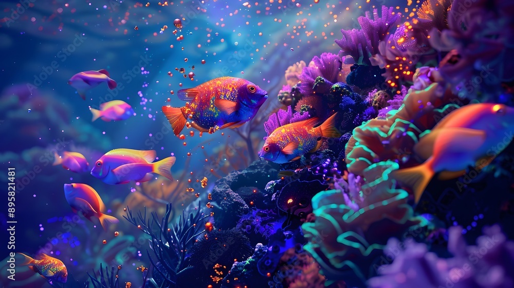 Fototapeta premium Vibrant coral reef teeming with colorful fish, a breathtaking underwater paradise