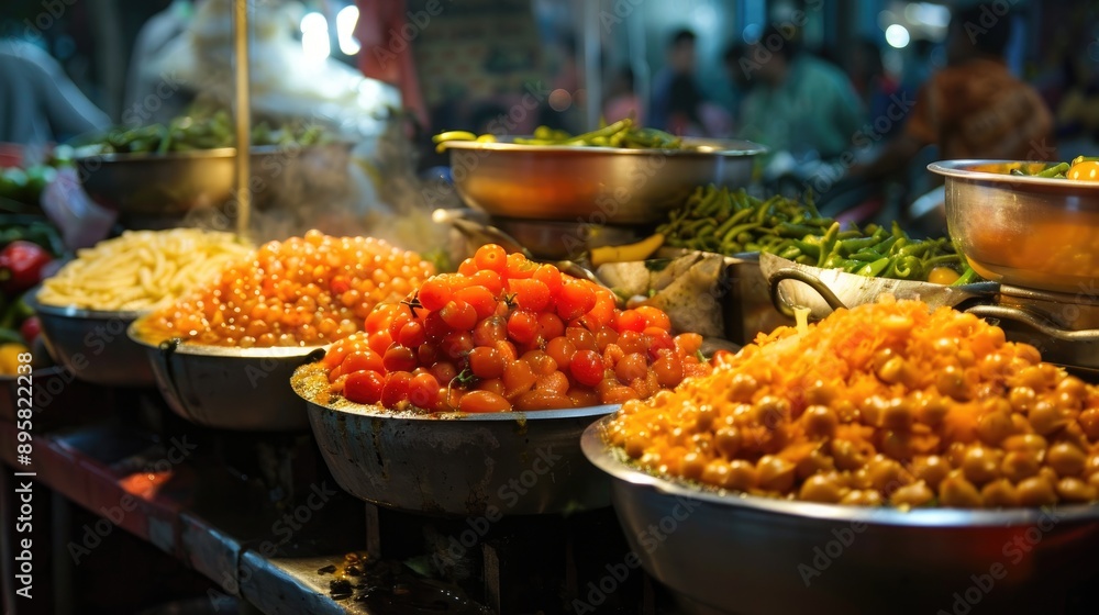 Blurred photo showcasing Murhi Narkol Tomato and Dhonepata Essential ingredients of Velpuri a popular roadside Bengali Indian delicacy available during the vibrant Gajan or Charak festival Blurred photo showcasing Murhi Narkol Tomato and Dhonepata Essential ingredients of Velpuri a popular roadside Bengali Indian delicacy available during the vibrant Gajan or Charak festival