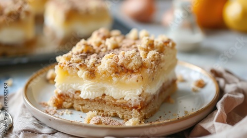 Homemade Vanilla Cake Bars with Cream Cheese Filling and Crumble Topping