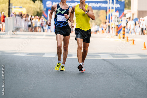 racewalking marathon, two leading men athlete a distance race photo