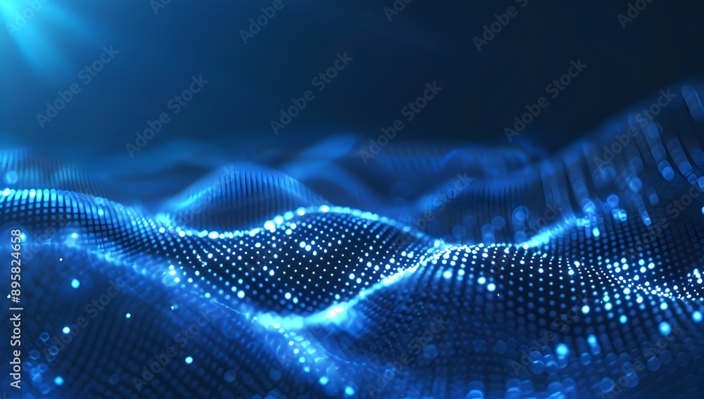 Abstract digital background with blue glowing dots forming wave patterns on a dark gradient, representing data flow and technology waves. Abstract digital background with blue glowing dots forming wav Abstract digital background with blue glowing dots forming wave patterns on a dark gradient, representing data flow and technology waves. Abstract digital background with blue glowing dots forming wav