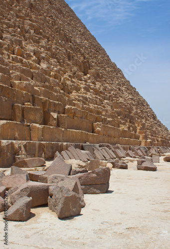 Pyramid of Khafre against blue sky, Base of the pyramid, Giza, Egypt