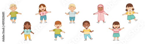 Happy Little Boy and Girl Standing with Open Arms for Hug Vector Illustration Set