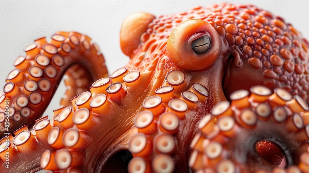 Obraz premium Close-up of a Vibrant Orange Octopus with Detailed Tentacles and Suckers in a Studio Setting