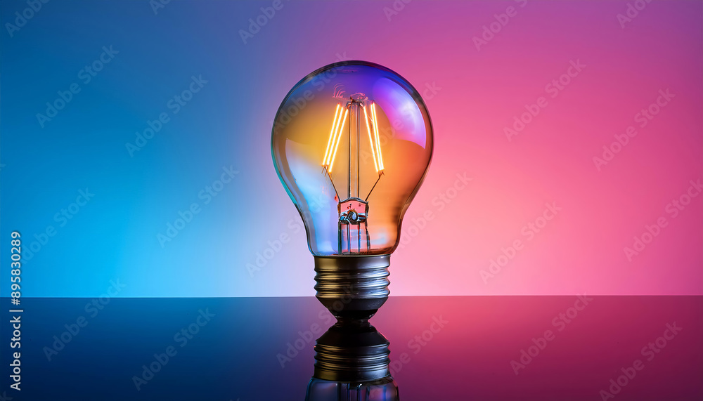 Glowing Light Bulb with Colorful Background Glowing Light Bulb with Colorful Background
