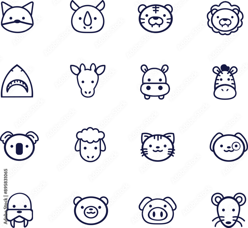 a set of different animals and animals with faces, animal icons, fox, tiger, lion, shark, zebra, dog, koala, sheep, pig, bear, lion a set of different animals and animals with faces, animal icons, fox, tiger, lion, shark, zebra, dog, koala, sheep, pig, bear, lion