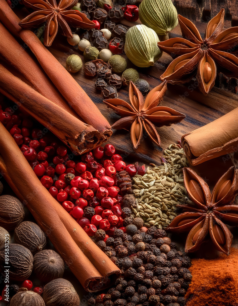 Cinnamon Sticks and Star Anise on Rustic Table Cinnamon Sticks and Star Anise on Rustic Table