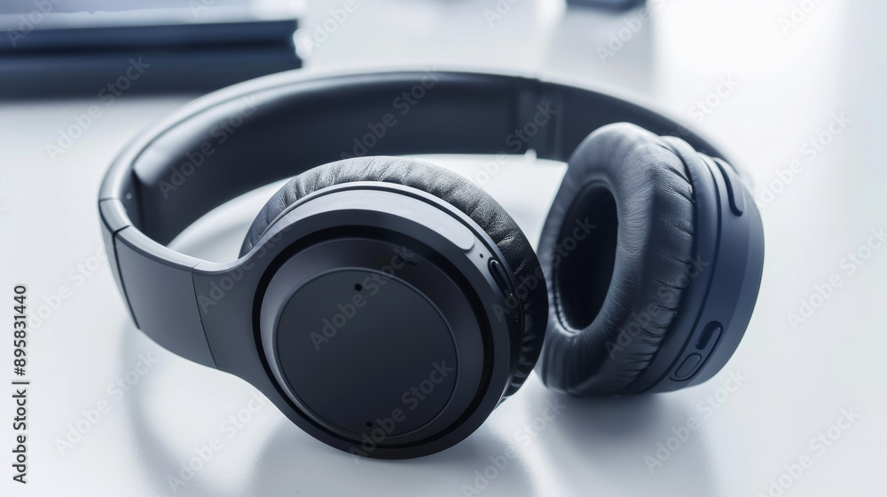 Close-up, low-key photograph of black headphones. Close-up, low-key photograph of black headphones.