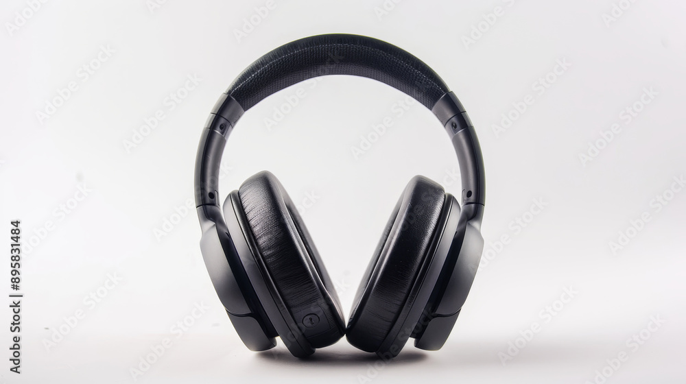 Close-up, low-key photograph of black headphones.