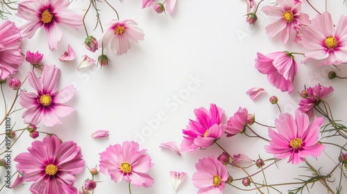 Pink Cosmos Flowers on White Background