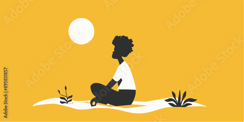 Vector Illustration of a Person Meditating in Nature