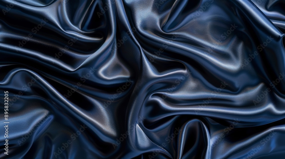 A midnight blue satin fabric with soft light accents, giving it a mysterious and luxurious feel A midnight blue satin fabric with soft light accents, giving it a mysterious and luxurious feel