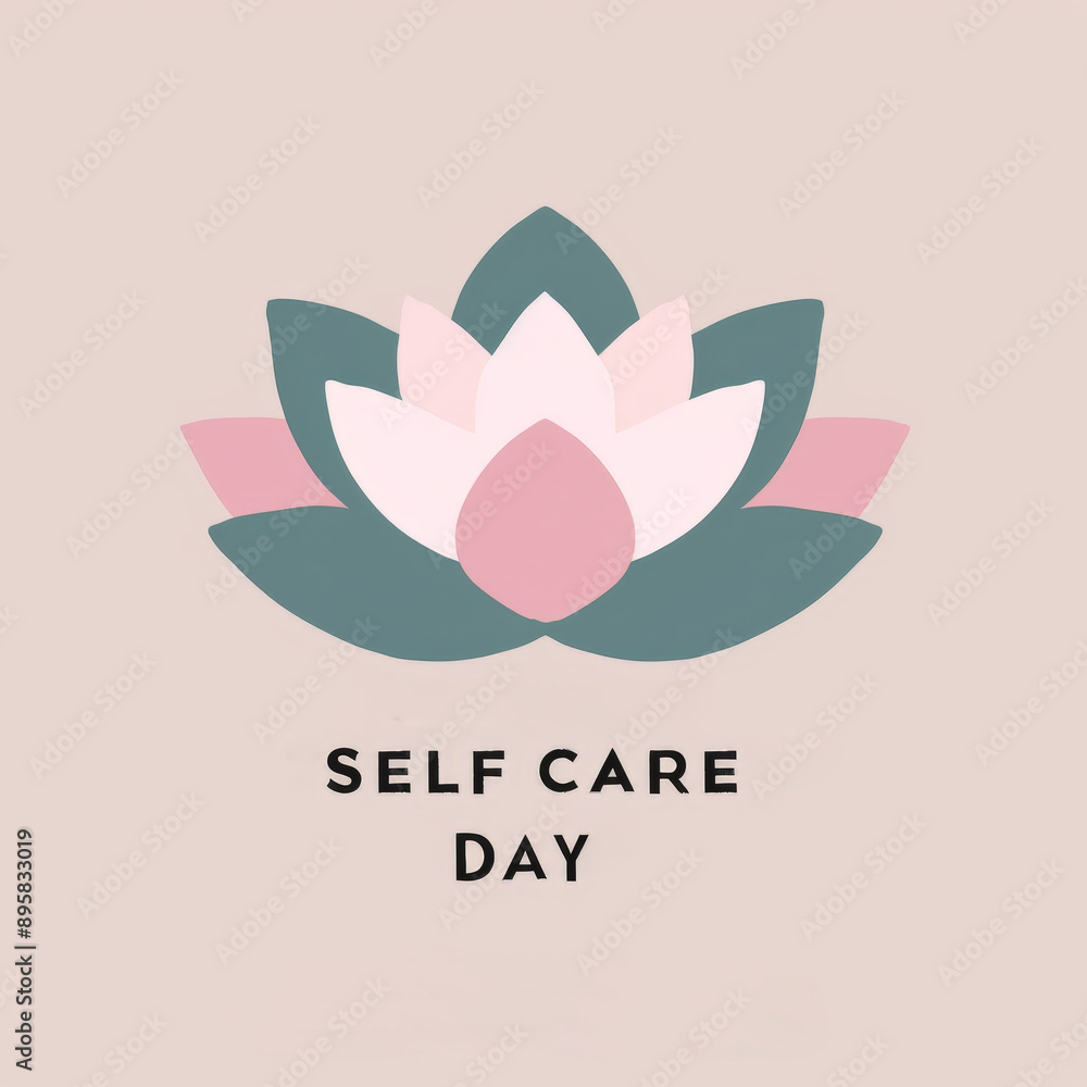 Fototapeta premium Self Care Day Logo with Lotus Flower