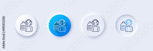 Baggage line icon. Neumorphic, Blue gradient, 3d pin buttons. Travel luggage sign. Bag with backpack symbol. Line icons. Neumorphic buttons with outline signs. Vector