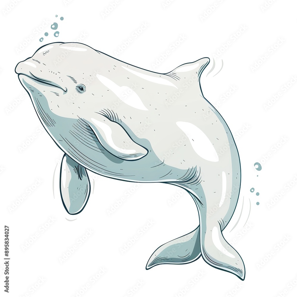 Fototapeta premium Beluga Whale Eclectic animal fashion cartoon isolated whitebackground