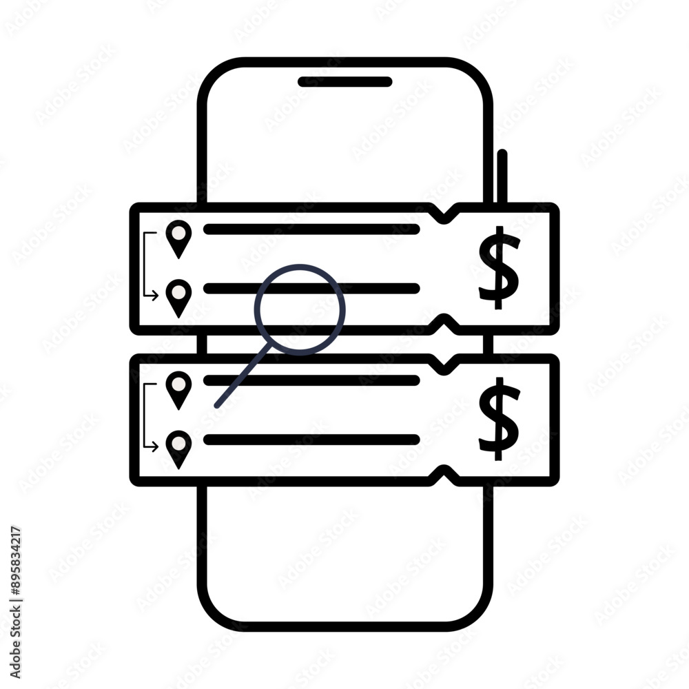 Smartphone screen showing location-based price comparisons for two tickets. Smartphone screen showing location-based price comparisons for two tickets.