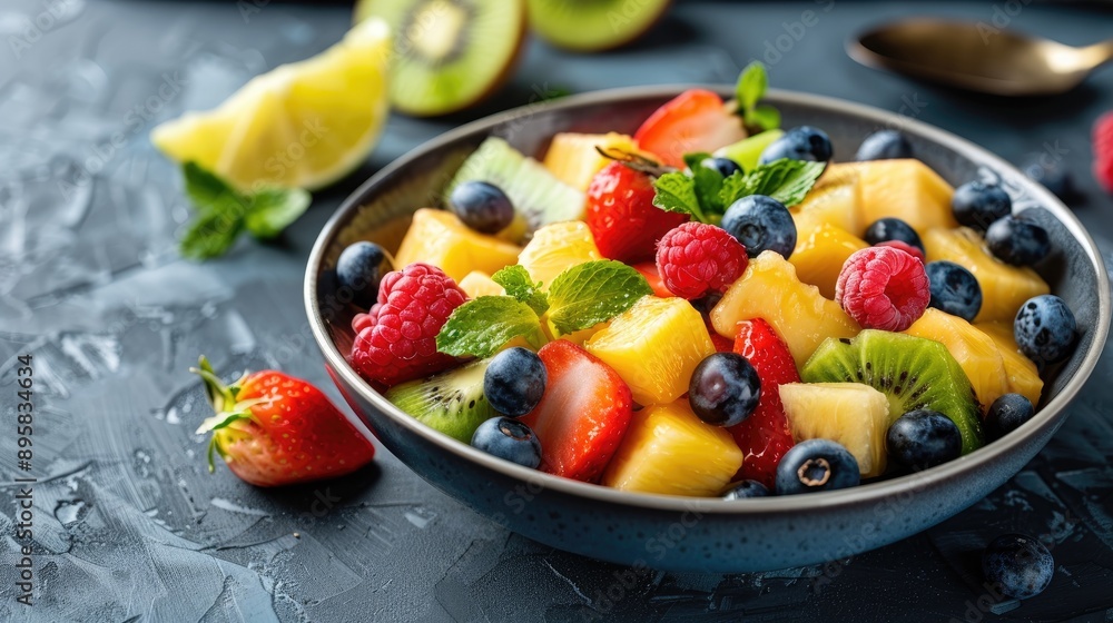 Fresh organic fruit salad for a delightful summer treat Fresh organic fruit salad for a delightful summer treat