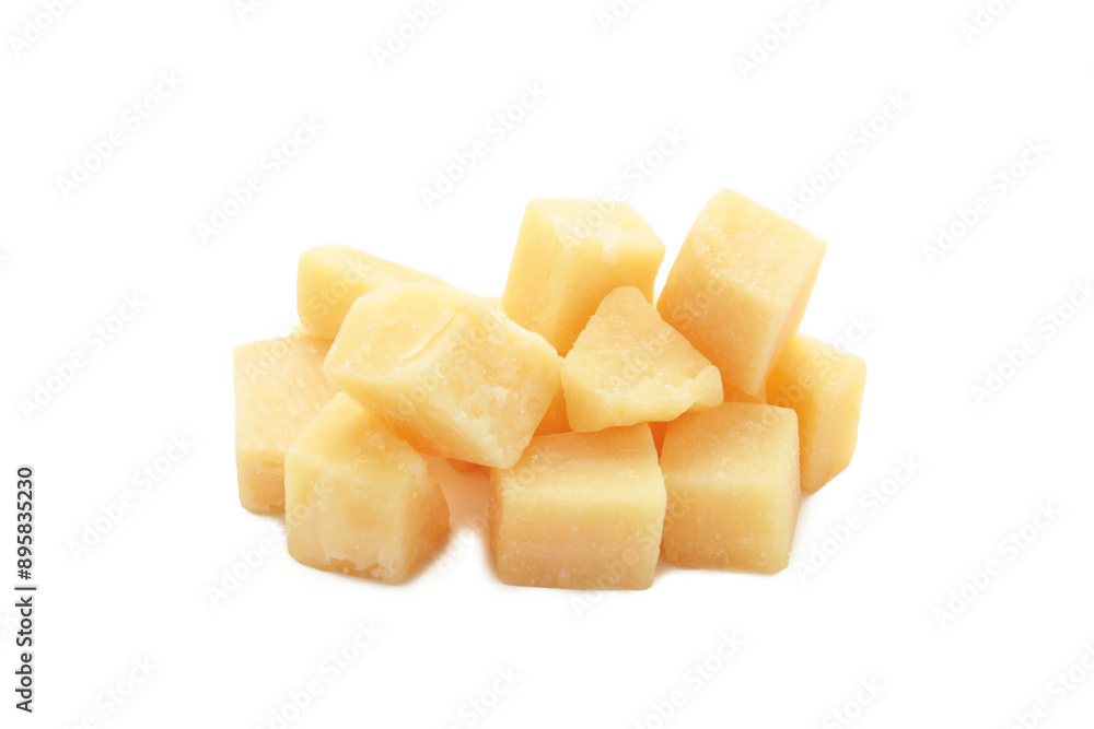 Cheese cubes isolated on white background. Parmesan Cheese cubes isolated on white background. Parmesan