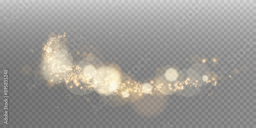 The bokeh is really bright and shimmers with gold dust and bright star particles. There are some light abstract glowing lights, and the bokeh effect is glowing on a light background. The Christmas bac