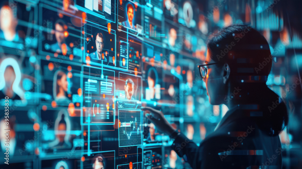 HR professional managing global recruitment on a digital platform, international candidate profiles HR professional managing global recruitment on a digital platform, international candidate profiles