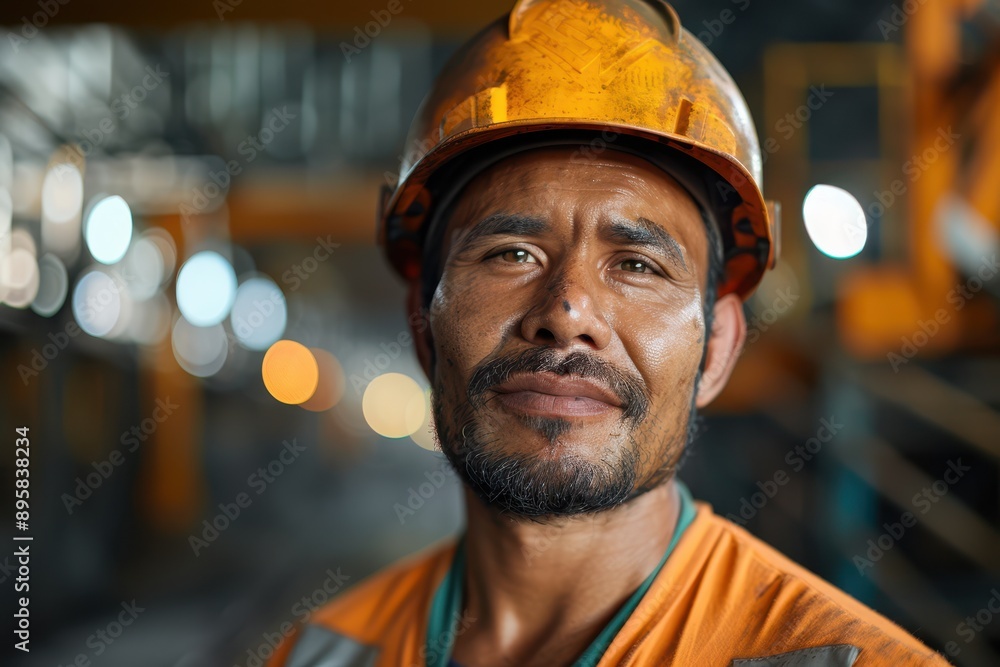 Determined Miner in Underground Setting with Harsh Lighting - Portrait Shot